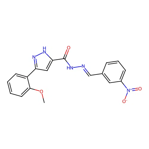 (E)-3-(2-methoxyphenyl)-N'-(3-nitrobenzylidene)-1H-pyrazole-5-carbohydrazide structure