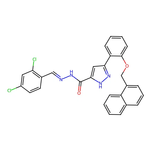 (E)-N'-(2,4-dichlorobenzylidene)-3-(2-(naphthalen-1-ylmethoxy)phenyl)-1H-pyrazole-5-carbohydrazide structure