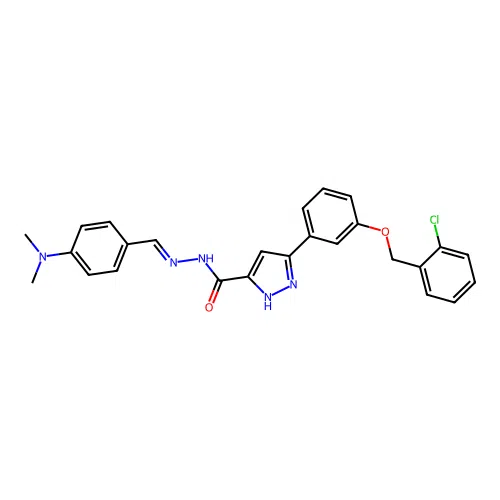 3-{3-[(2-chlorobenzyl)oxy]phenyl}-N'-{(E)-[4-(dimethylamino)phenyl]methylidene}-1H-pyrazole-5-carbohydrazide structure