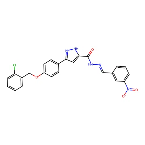 3-(4-((2-CL-Benzyl)oxy)PH)-N'-(3-nitrobenzylidene)-1H-pyrazole-5-carbohydrazide structure