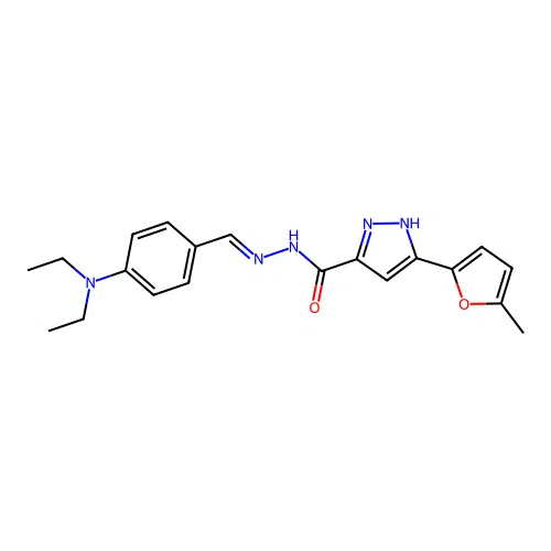 (E)-N'-(4-(diethylamino)benzylidene)-3-(5-methylfuran-2-yl)-1H-pyrazole-5-carbohydrazide structure