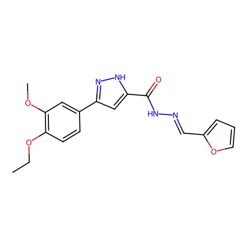 (E)-3-(4-ethoxy-3-methoxyphenyl)-N'-(furan-2-ylmethylene)-1H-pyrazole-5-carbohydrazide structure