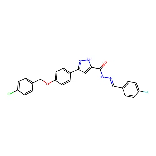 3-(4-((4-CL-Benzyl)oxy)PH)-N'-(4-fluorobenzylidene)-1H-pyrazole-5-carbohydrazide structure