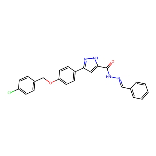 N'-Benzylidene-3-(4-((4-chlorobenzyl)oxy)phenyl)-1H-pyrazole-5-carbohydrazide structure