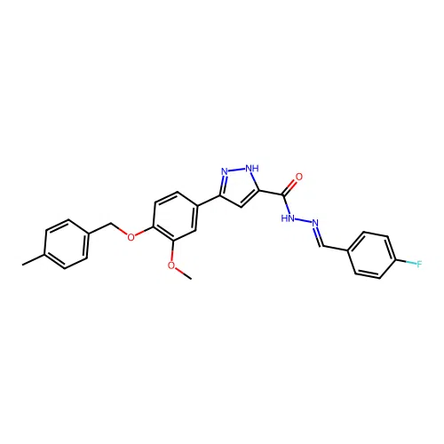 (E)-N'-(4-fluorobenzylidene)-3-(3-methoxy-4-((4-methylbenzyl)oxy)phenyl)-1H-pyrazole-5-carbohydrazide structure