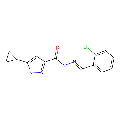 N'-[(E)-(2-chlorophenyl)methylidene]-5-cyclopropyl-1H-pyrazole-3-carbohydrazide structure