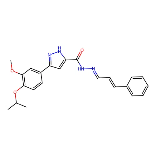 3-[3-methoxy-4-(propan-2-yloxy)phenyl]-N'-[(1E,2E)-3-phenylprop-2-en-1-ylidene]-1H-pyrazole-5-carbohydrazide structure