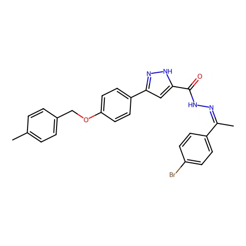 (Z)-N'-(1-(4-bromophenyl)ethylidene)-3-(4-((4-methylbenzyl)oxy)phenyl)-1H-pyrazole-5-carbohydrazide structure