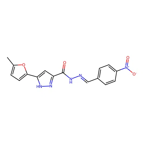 (E)-3-(5-methylfuran-2-yl)-N'-(4-nitrobenzylidene)-1H-pyrazole-5-carbohydrazide structure