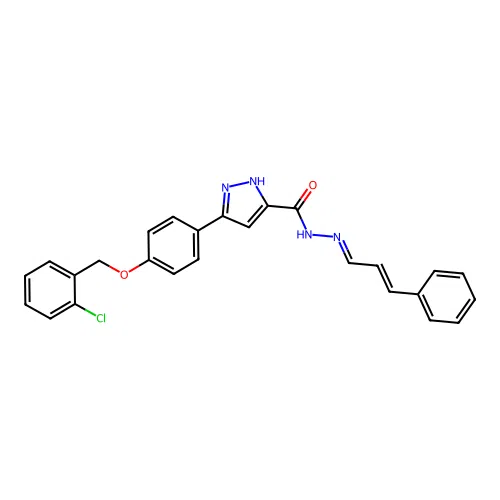 3-(4-((2-CL-Benzyl)oxy)PH)N'-(3-PH-2-propenylidene)-1H-pyrazole-5-carbohydrazide structure