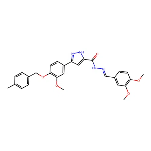 (E)-N'-(3,4-dimethoxybenzylidene)-3-(3-methoxy-4-((4-methylbenzyl)oxy)phenyl)-1H-pyrazole-5-carbohydrazide structure