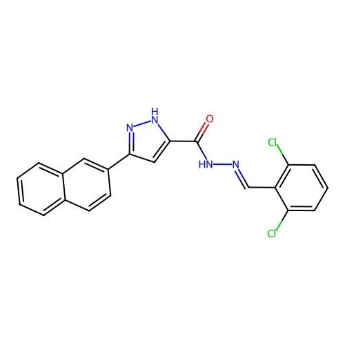 (E)-N'-(2,6-dichlorobenzylidene)-3-(naphthalen-2-yl)-1H-pyrazole-5-carbohydrazide structure