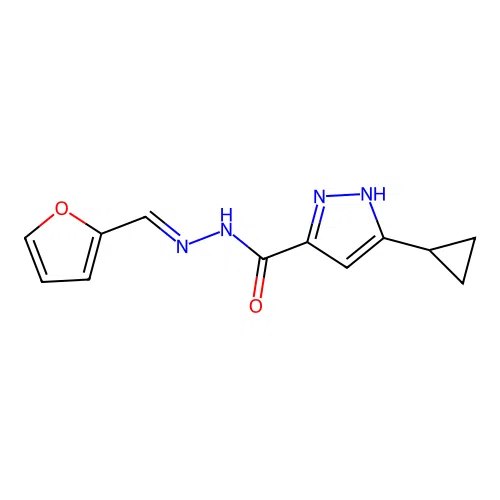 (E)-3-cyclopropyl-N'-(furan-2-ylmethylene)-1H-pyrazole-5-carbohydrazide structure