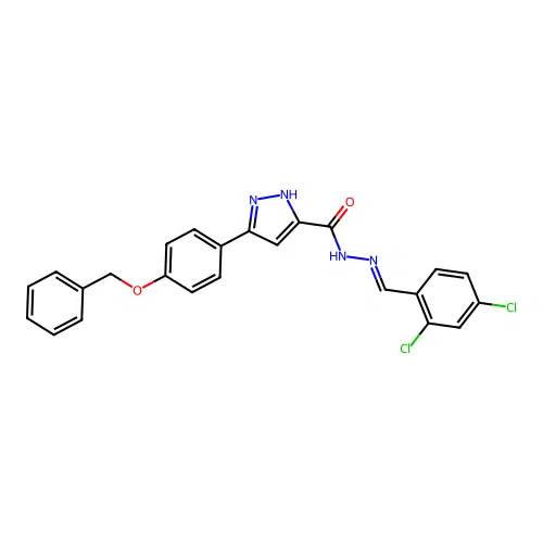 3-[4-(benzyloxy)phenyl]-N'-[(E)-(2,4-dichlorophenyl)methylidene]-1H-pyrazole-5-carbohydrazide structure