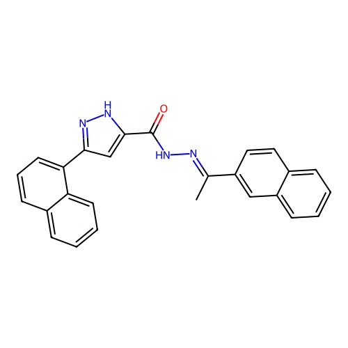 (E)-3-(naphthalen-1-yl)-N'-(1-(naphthalen-2-yl)ethylidene)-1H-pyrazole-5-carbohydrazide structure