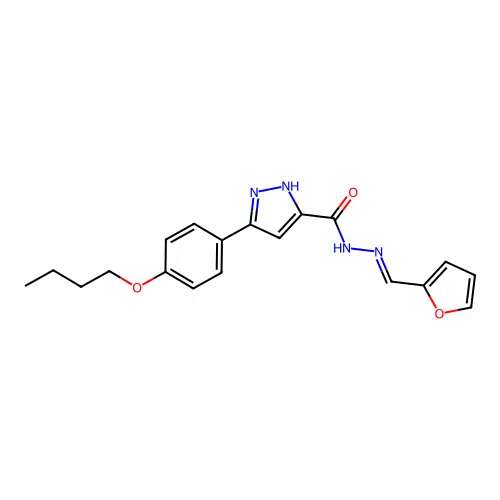 (E)-3-(4-butoxyphenyl)-N'-(furan-2-ylmethylene)-1H-pyrazole-5-carbohydrazide structure