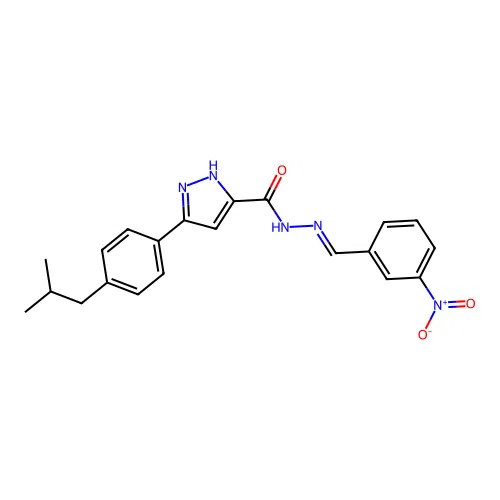 (E)-3-(4-isobutylphenyl)-N'-(3-nitrobenzylidene)-1H-pyrazole-5-carbohydrazide structure
