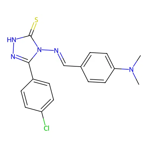 (E)-5-(4-chlorophenyl)-4-((4-(dimethylamino)benzylidene)amino)-4H-1,2,4-triazole-3-thiol structure