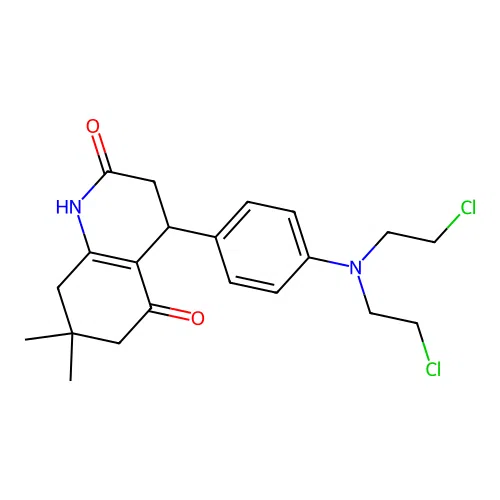 4-(4-(bis(2-chloroethyl)amino)phenyl)-7,7-dimethyl-3,4,7,8-tetrahydroquinoline-2,5(1H,6H)-dione structure