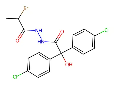 Benzeneacetic acid, 4-chloro-alpha-(4-chlorophenyl)-alpha-hydroxy-, 2-(2-bromo-1-oxopropyl)hydrazide structure