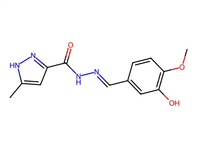 (E)-N'-(3-hydroxy-4-methoxybenzylidene)-3-methyl-1H-pyrazole-5-carbohydrazide structure