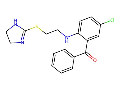 1-(2-(delta-2-Imidazolinyl)thio)-2-(2-benzoyl-4-chloro)anilinoethane structure