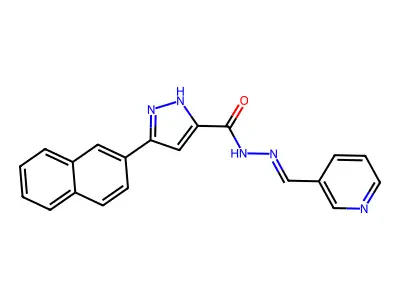 (E)-3-(naphthalen-2-yl)-N'-(pyridin-3-ylmethylene)-1H-pyrazole-5-carbohydrazide structure