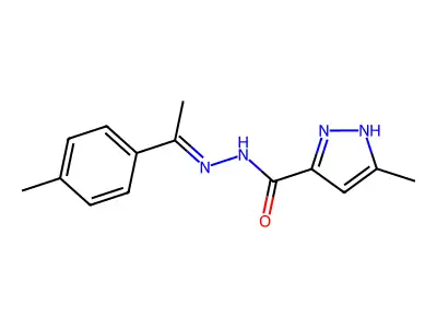 (E)-3-methyl-N'-(1-(p-tolyl)ethylidene)-1H-pyrazole-5-carbohydrazide structure
