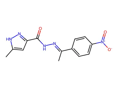 3-methyl-N'-[(1E)-1-(4-nitrophenyl)ethylidene]-1H-pyrazole-5-carbohydrazide structure