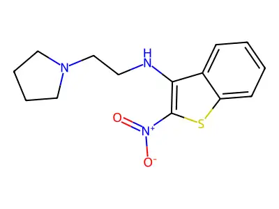 Benzo(b)thiophen-3-amine, 2-nitro-N-(2-(1-pyrrolidinyl)ethyl)- structure