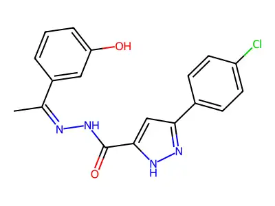 (Z)-3-(4-chlorophenyl)-N'-(1-(3-hydroxyphenyl)ethylidene)-1H-pyrazole-5-carbohydrazide structure