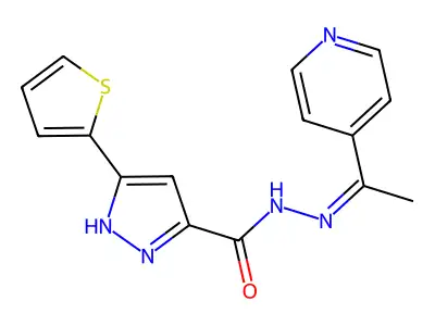 (Z)-N'-(1-(pyridin-4-yl)ethylidene)-3-(thiophen-2-yl)-1H-pyrazole-5-carbohydrazide structure