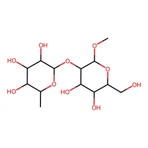 Methyl 2-O-alpha-rhamnopyranosyl-beta-galactopyranoside structure