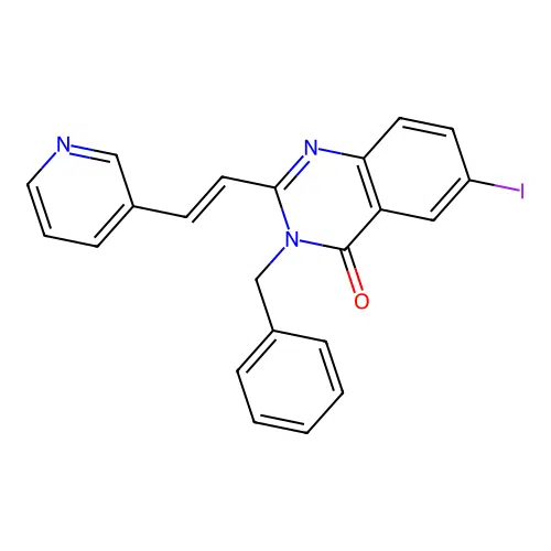 3-benzyl-6-iodo-2-[(E)-2-pyridin-3-ylethenyl]quinazolin-4-one structure