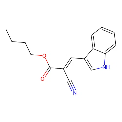 butyl (2E)-2-cyano-3-(1H-indol-3-yl)prop-2-enoate structure