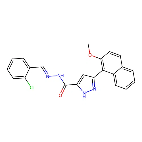 (E)-N'-(2-chlorobenzylidene)-3-(2-methoxynaphthalen-1-yl)-1H-pyrazole-5-carbohydrazide structure
