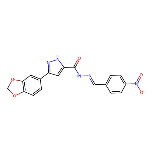 3-(1,3-benzodioxol-5-yl)-N'-[(E)-(4-nitrophenyl)methylidene]-1H-pyrazole-5-carbohydrazide structure