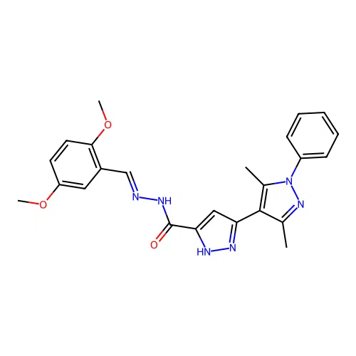 (E)-N'-(2,5-dimethoxybenzylidene)-3',5'-dimethyl-1'-phenyl-1H,1'H-[3,4'-bipyrazole]-5-carbohydrazide structure
