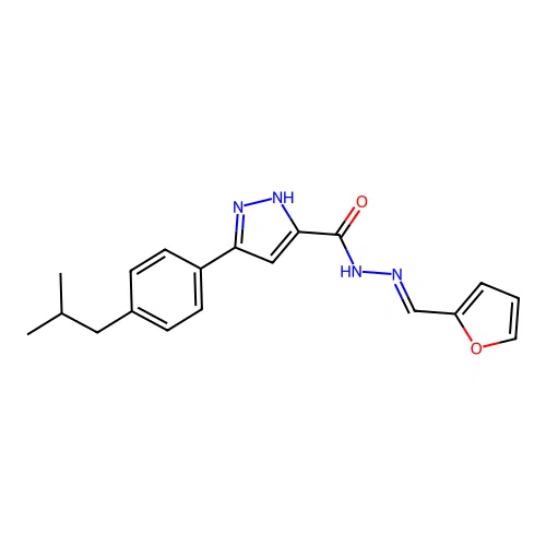 N'-[(E)-2-furylmethylidene]-3-(4-isobutylphenyl)-1H-pyrazole-5-carbohydrazide structure
