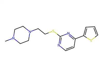 Pyrimidine, 2-((2-(4-methyl-1-piperazinyl)ethyl)thio)-4-(2-thienyl)- structure