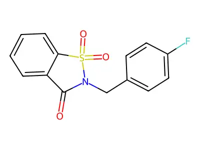 2-(4-fluorobenzyl)-1,2-benzothiazol-3(2H)-one 1,1-dioxide structure