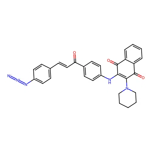 2-[4-[(E)-3-(4-azidophenyl)prop-2-enoyl]anilino]-3-piperidin-1-ylnaphthalene-1,4-dione structure