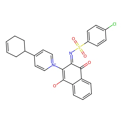 3-(4-chlorophenyl)sulfonylimino-2-(4-cyclohex-3-en-1-ylpyridin-1-ium-1-yl)-4-oxonaphthalen-1-olate structure