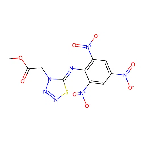 Methyl 2-[5-(2,4,6-trinitrophenyl)iminothiatriazol-4-yl]acetate structure