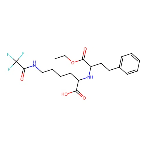 (S)-2-(((S)-1-Ethoxy-1-oxo-4-phenylbutan-2-yl)amino)-6-(2,2,2-trifluoroacetamido)hexanoic acid structure