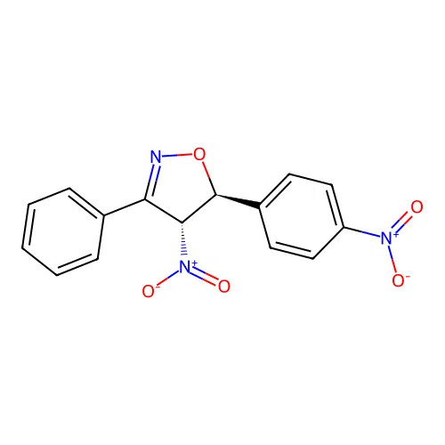 (4R,5S)-4-nitro-5-(4-nitrophenyl)-3-phenyl-4,5-dihydro-1,2-oxazole structure