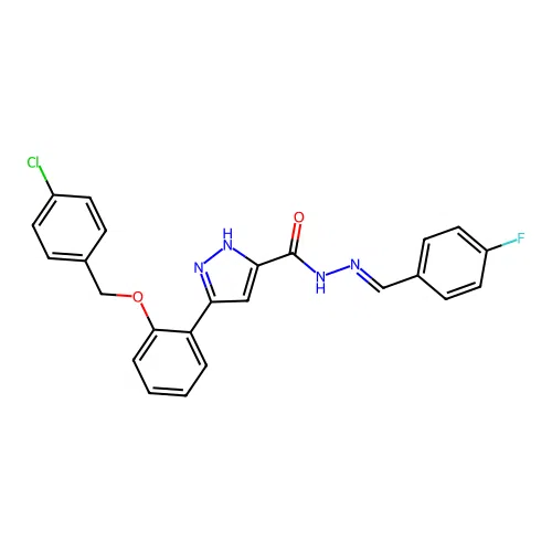 3-(2-((4-Chlorobenzyl)oxy)PH)-N'-(4-F-benzylidene)-1H-pyrazole-5-carbohydrazide structure