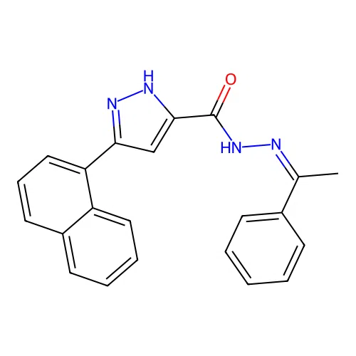 3-(naphthalen-1-yl)-N'-[(1E)-1-phenylethylidene]-1H-pyrazole-5-carbohydrazide structure