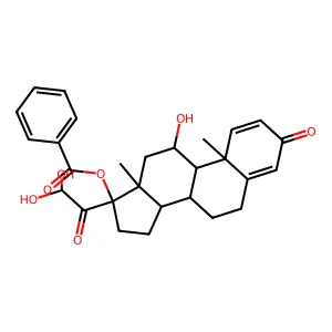 17-Benzoyloxy-11-hydroxy-3,20-dioxo-1,4-pregnadien-21-al hemiacetal structure