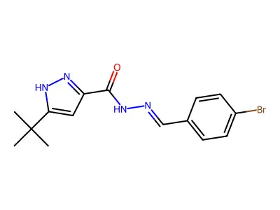 N-[(E)-(4-bromophenyl)methylideneamino]-5-tert-butyl-1H-pyrazole-3-carboxamide structure